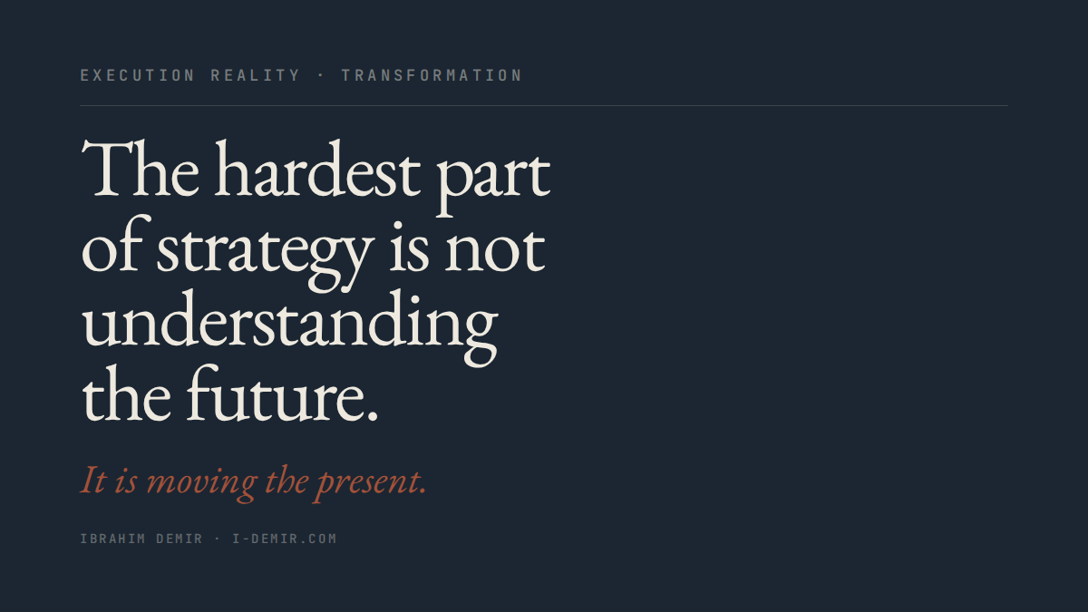 Statement: The hardest part of strategy is not understanding the future. It is moving the present. — Ibrahim Demir